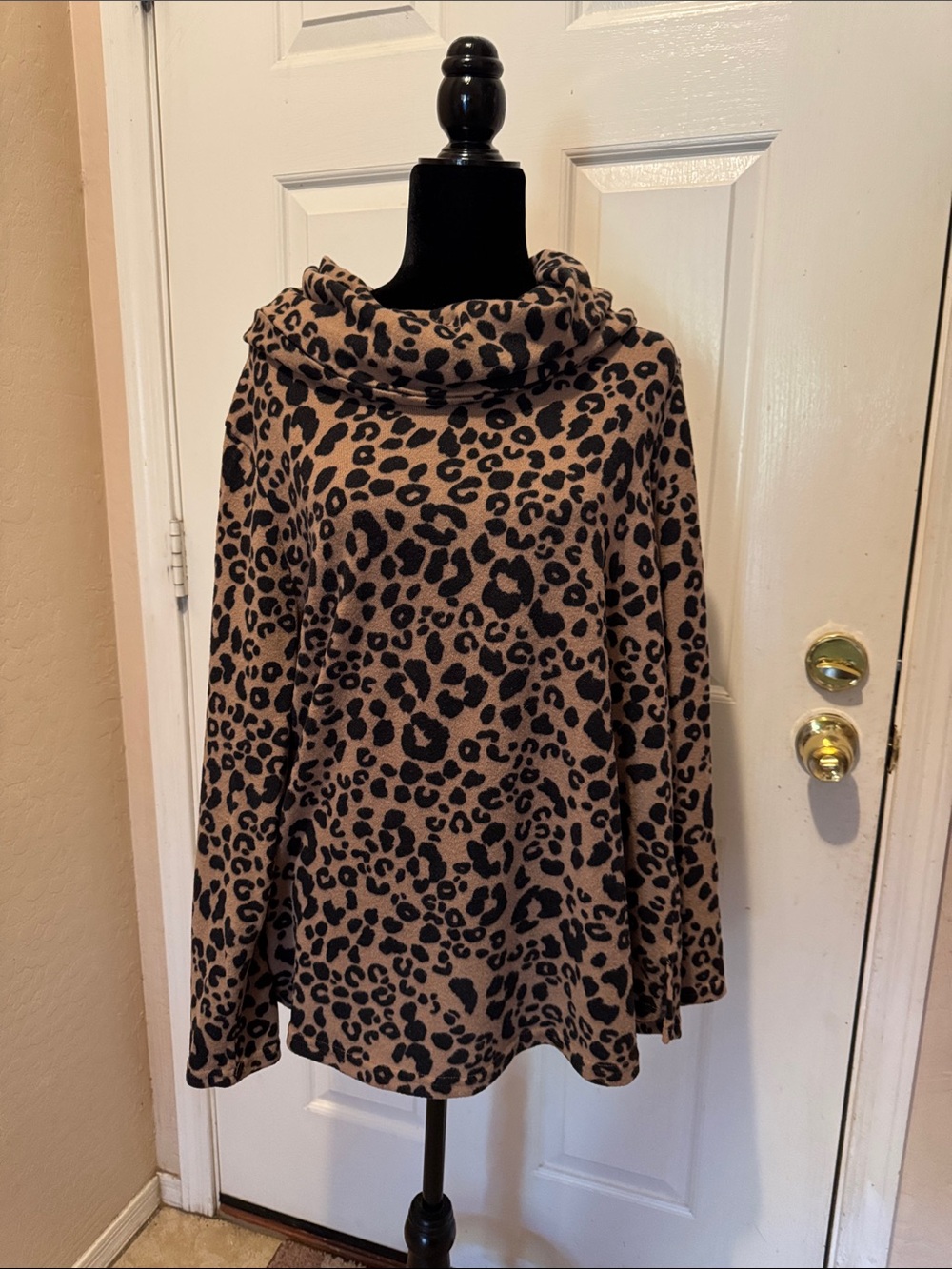 Leopard Print Cowl Neck Sweater